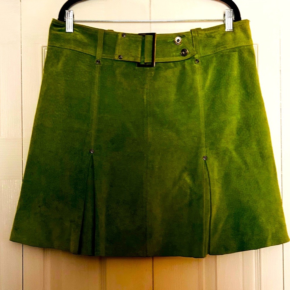 Vintage Arma leather mini skirt in bright green, UK size 18/US size 14